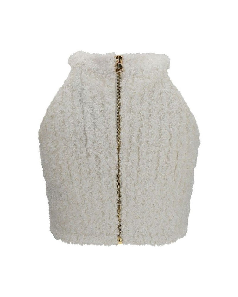 Balmain White Viscose Sleeveles Tank Top 
