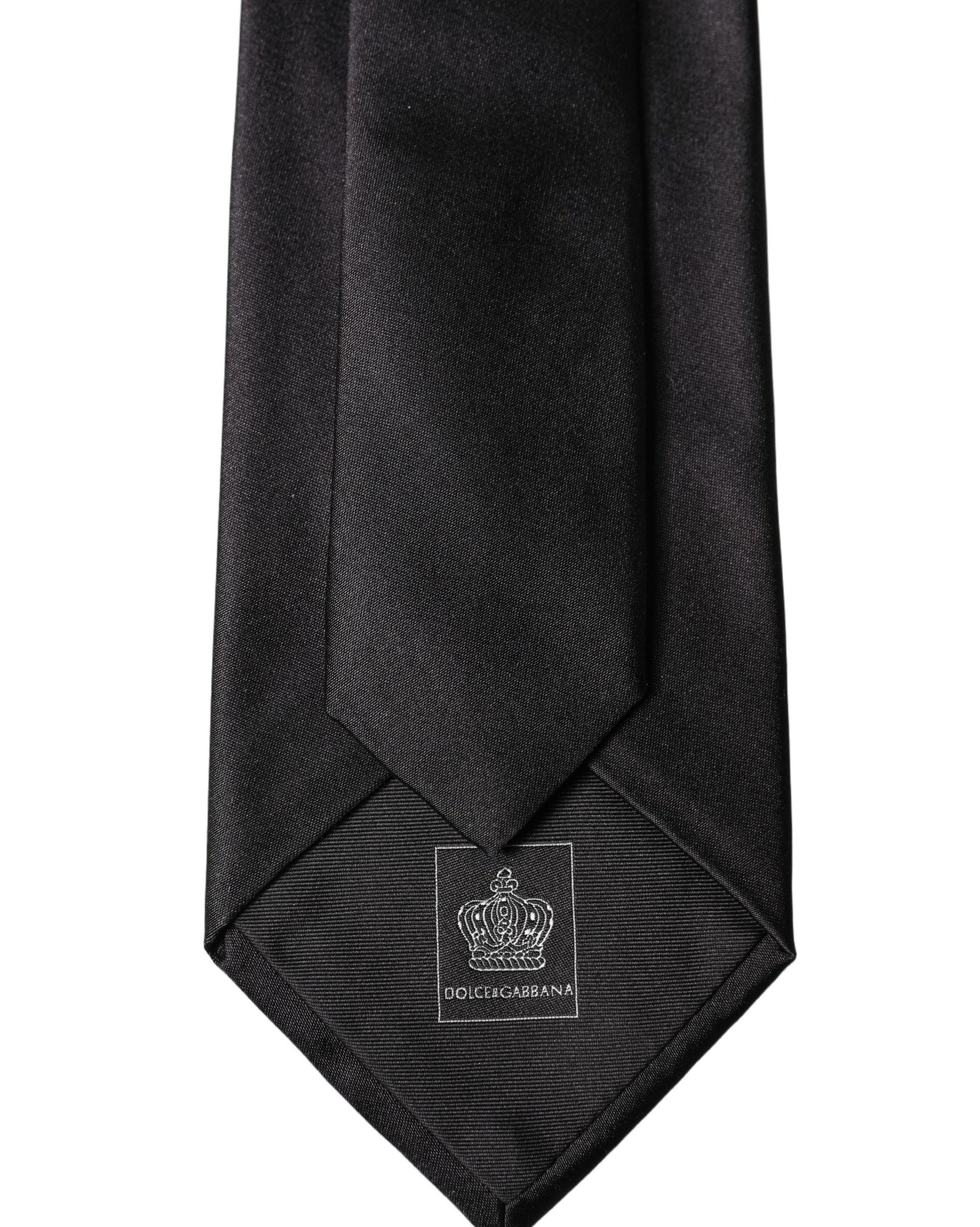 Dolce & Gabbana Black Satin 100% Silk Adjustable Tied Necktie Tie Glam Steals