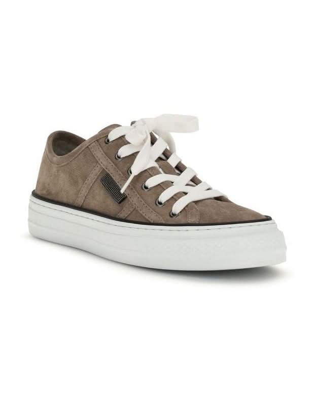 Brunello Cucinelli Beige Calf Leather Bos Taurus Low Top Sneakers 