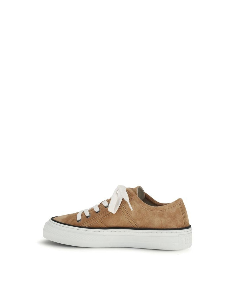 Brunello Cucinelli Beige Calf Leather Bos Taurus Low Top Sneakers 