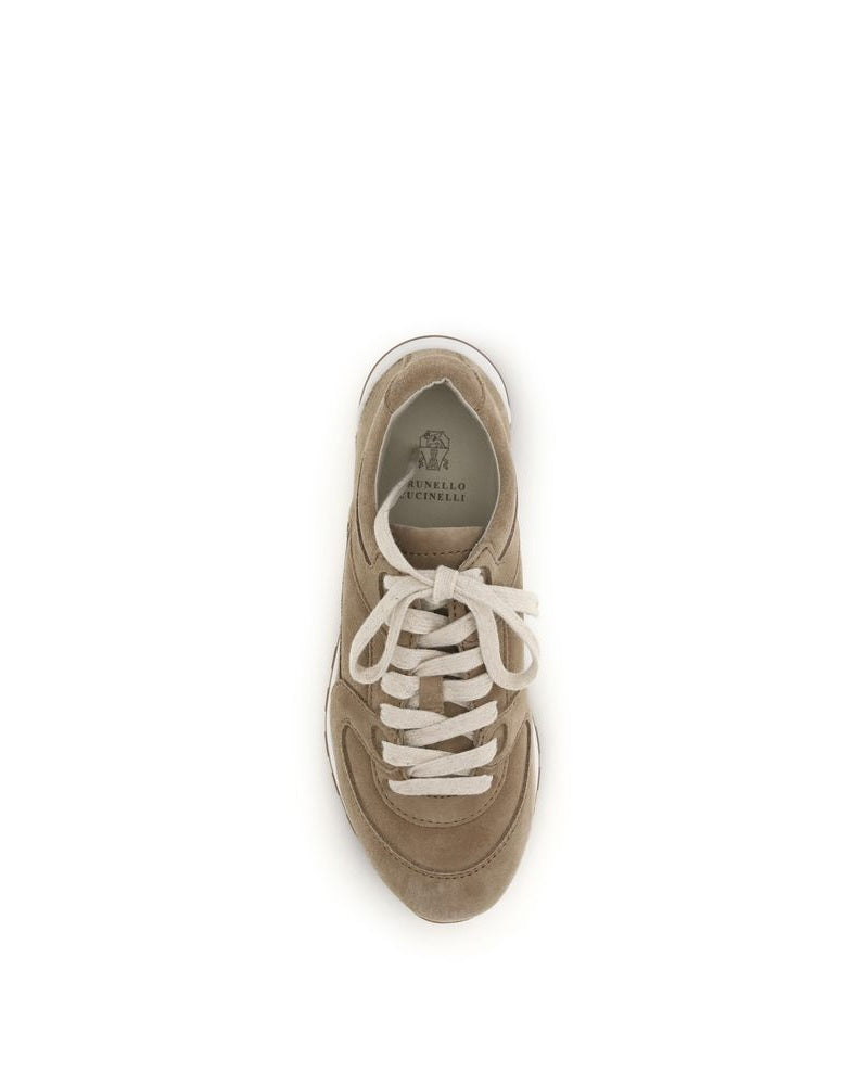 Brunello Cucinelli Beige Calf Leather Bos Taurus Low Top Sneakers 