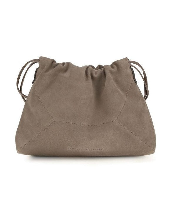 Brunello Cucinelli Beige Calf Leather Bos Taurus Shoulder Bag Shoulder Bags
