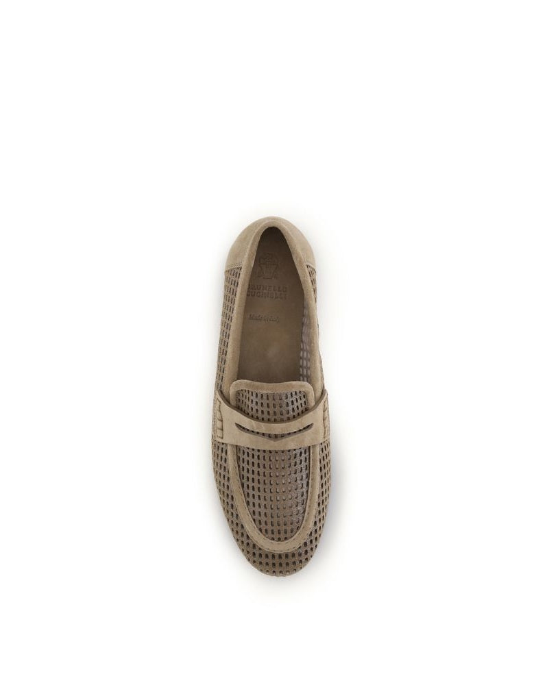 Brunello Cucinelli Beige Calf Leather Bos Taurus Slip On Loafers 