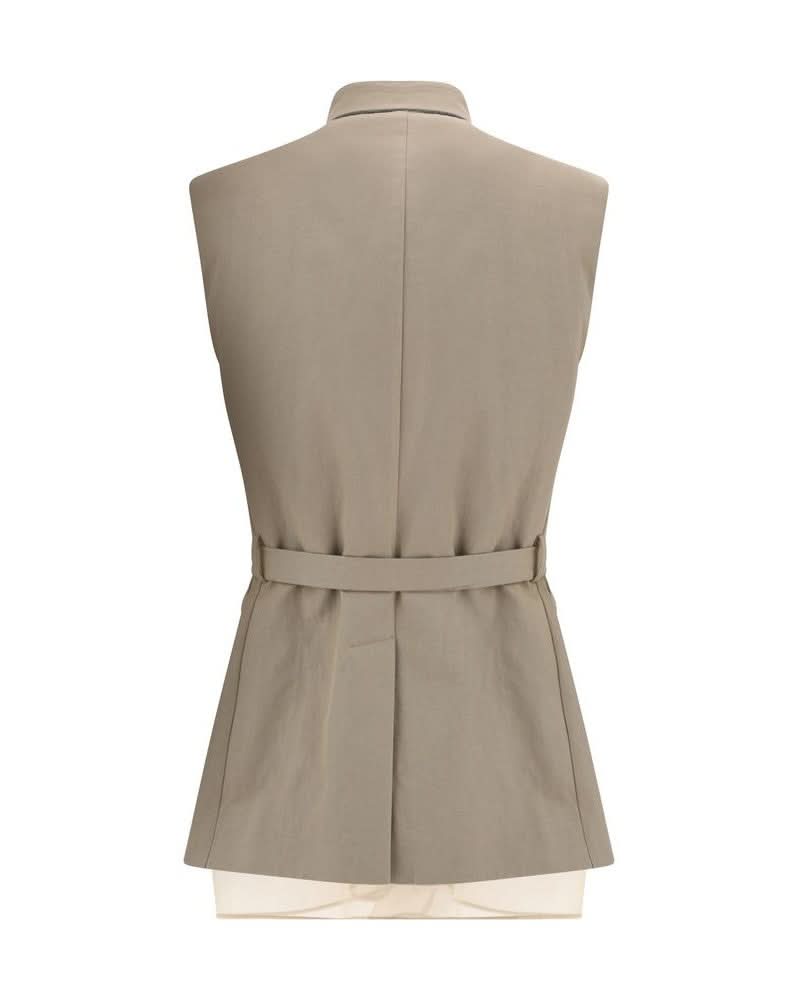 Brunello Cucinelli Beige Cotton Sleveless Jacket Glam Steals