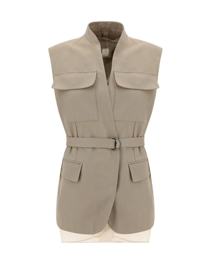 Brunello Cucinelli Beige Cotton Sleveless Jacket Glam Steals