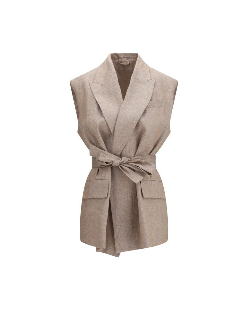 Brunello Cucinelli Beige Linen Sleveless Jacket Glam Steals