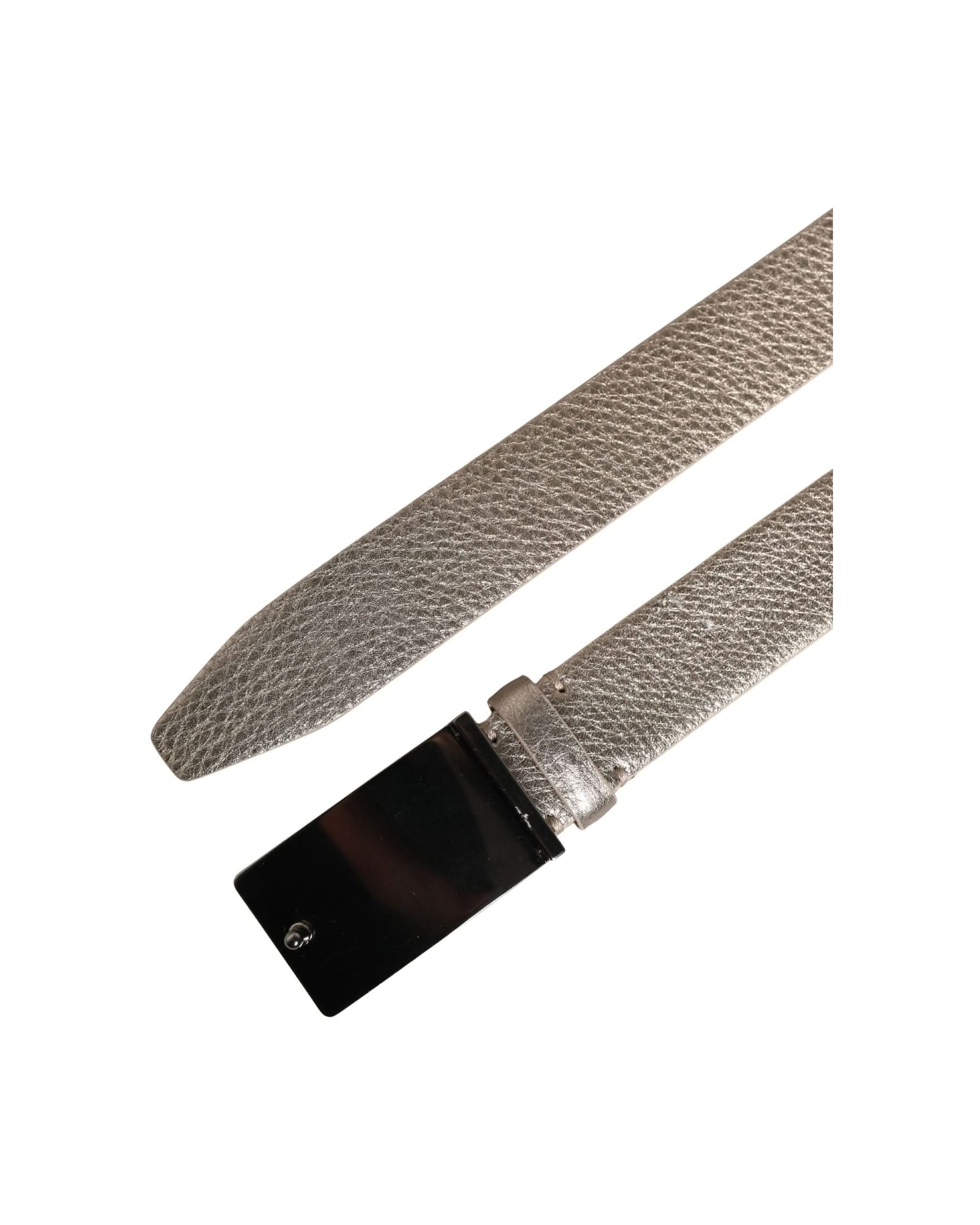 Brunello Cucinelli Beige Metallic Leather Silver Metal Buckle Belt 