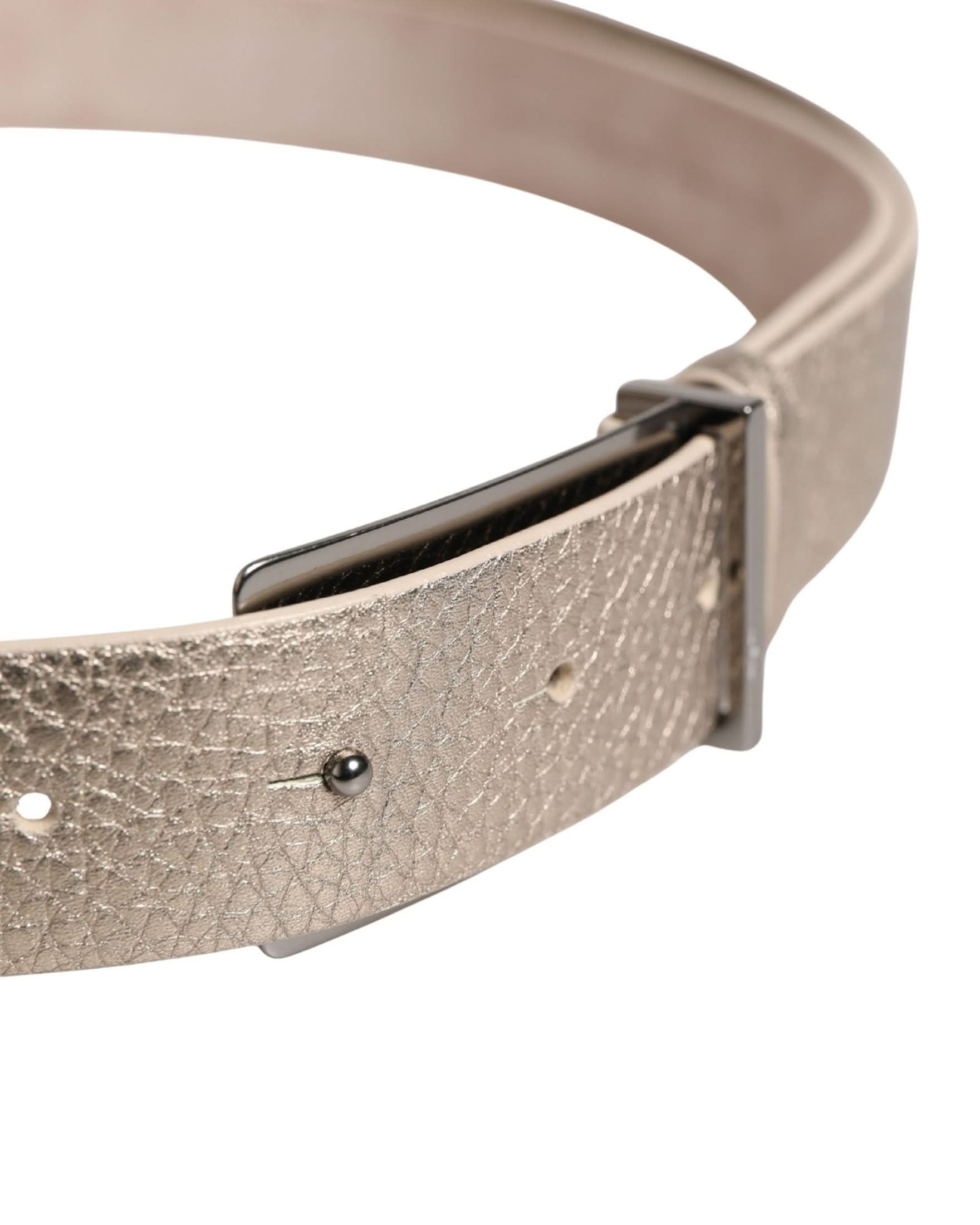 Brunello Cucinelli Beige Metallic Leather Silver Metal Buckle Belt 