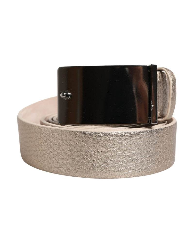 Brunello Cucinelli Beige Metallic Leather Silver Metal Buckle Belt Glam Steals