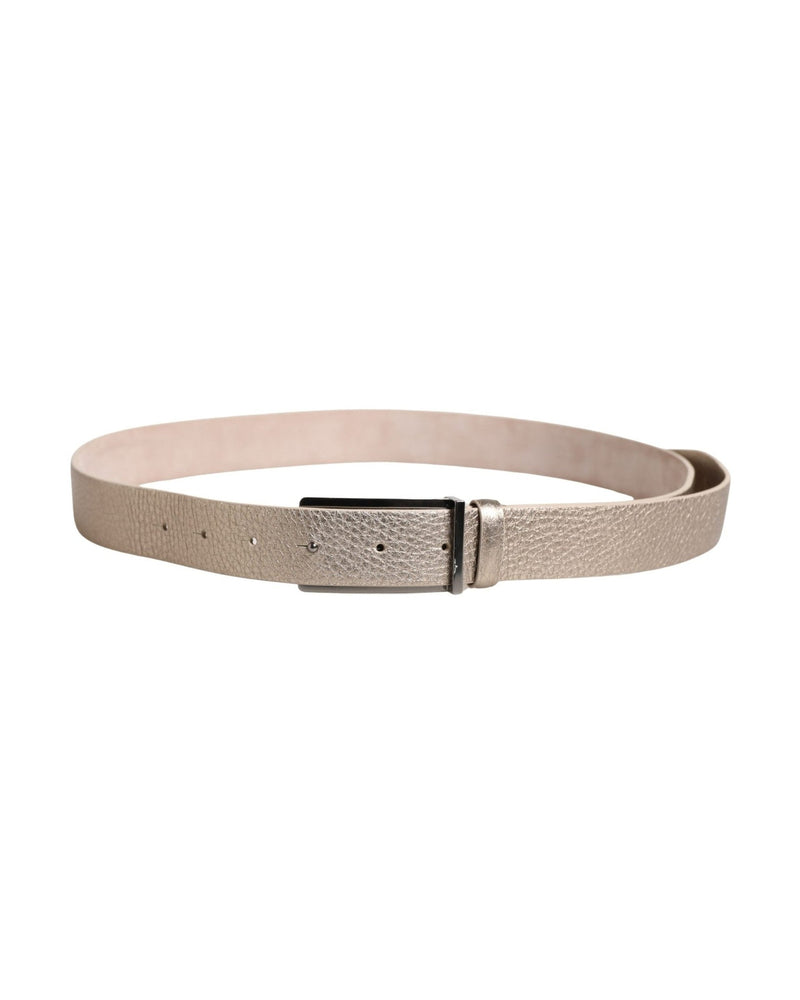 Brunello Cucinelli Beige Metallic Leather Silver Metal Buckle Belt Glam Steals