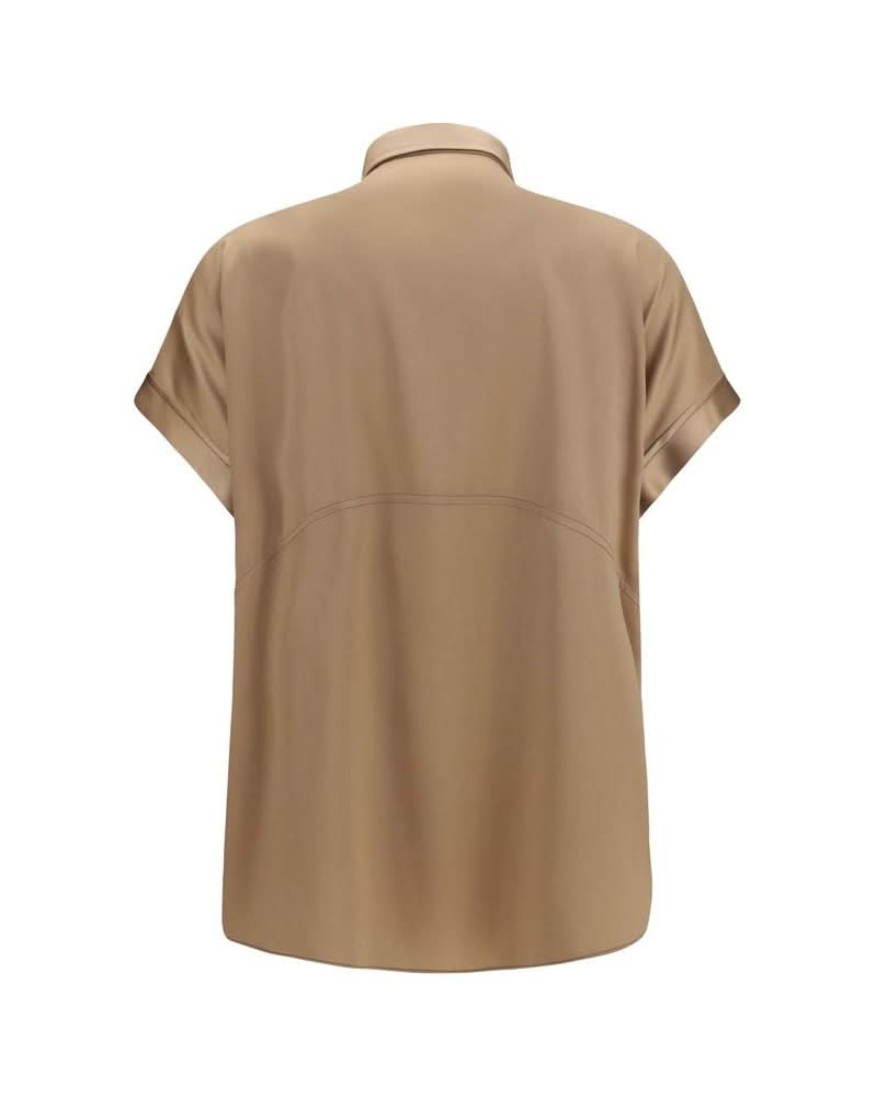 Brunello Cucinelli Beige Silk Shortsleeve Shirt Glam Steals