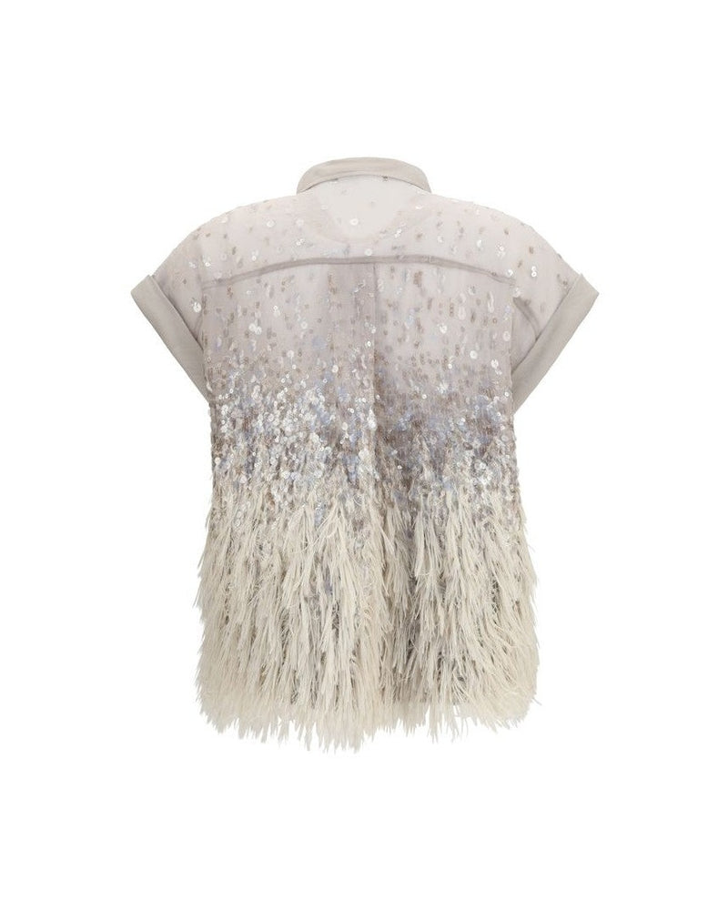 Brunello Cucinelli Beige Silk Shortsleeve Shirt Glam Steals
