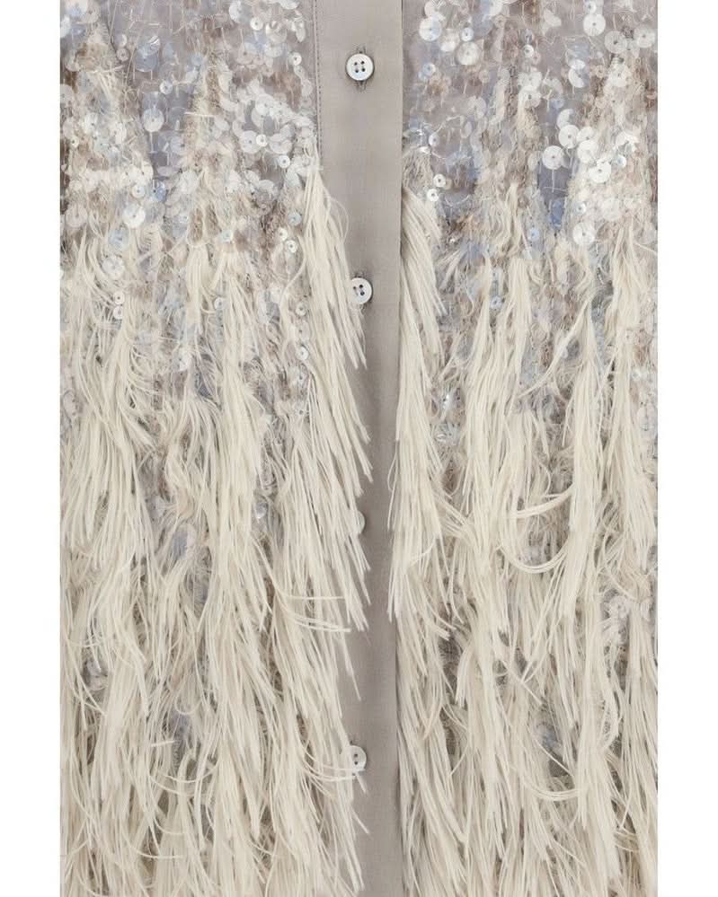 Brunello Cucinelli Beige Silk Shortsleeve Shirt Glam Steals