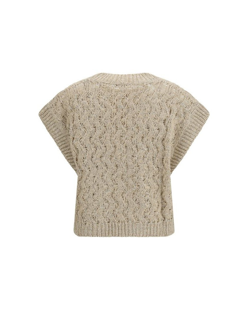 Brunello Cucinelli Beige Silk Sleeveles Sweater Glam Steals