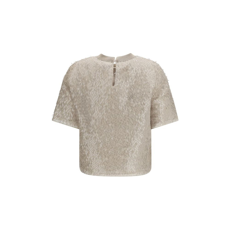 Brunello Cucinelli Beige Silk T-shirt Glam Steals