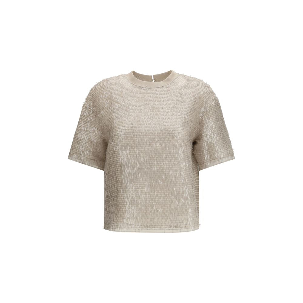 Brunello Cucinelli Beige Silk T-shirt Glam Steals