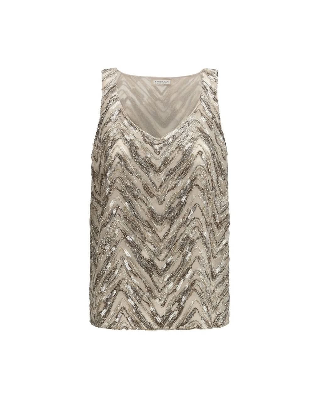 Brunello Cucinelli Beige Silk Top 