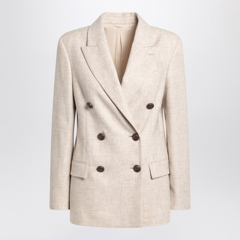 Brunello Cucinelli Beige Wool Double Breasted Jacket in Cashmere Glam Steals