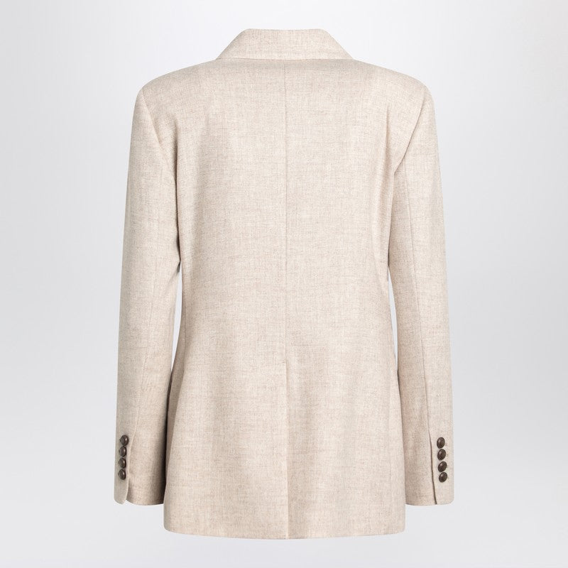 Brunello Cucinelli Beige Wool Double Breasted Jacket in Cashmere Glam Steals
