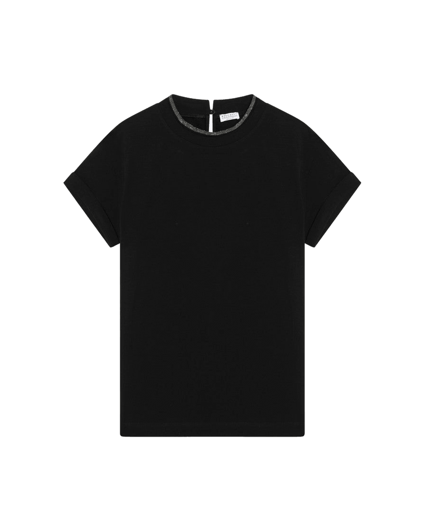 Brunello Cucinelli Black Crew Neck T-Shirt With Pendant Glam Steals