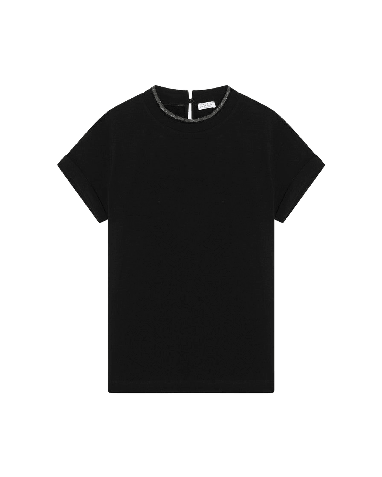 Brunello Cucinelli Black Crew Neck T-Shirt With Pendant Glam Steals