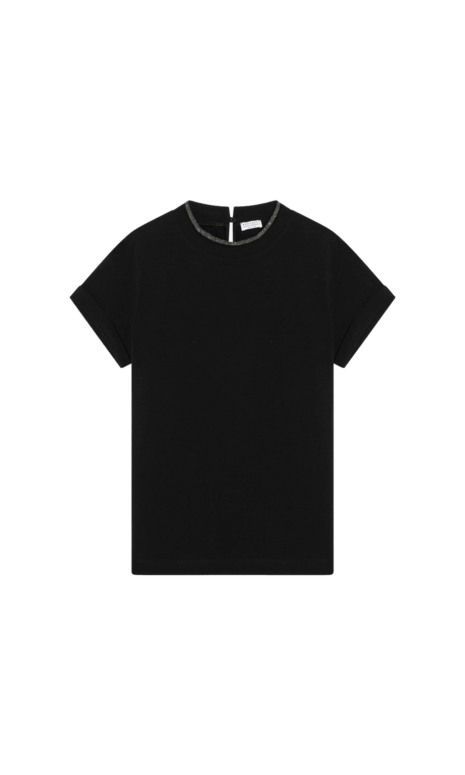 Brunello Cucinelli Black Crew Neck T-shirt with Pendant Glam Steals