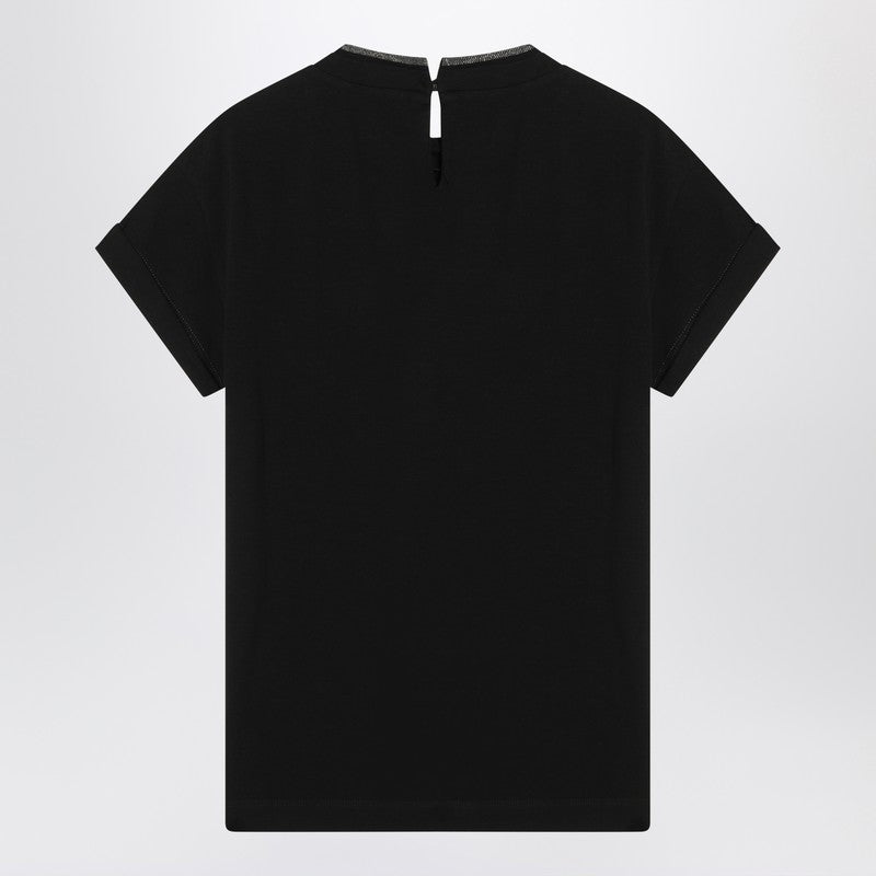 Brunello Cucinelli Black Crew Neck T-shirt with Pendant Glam Steals