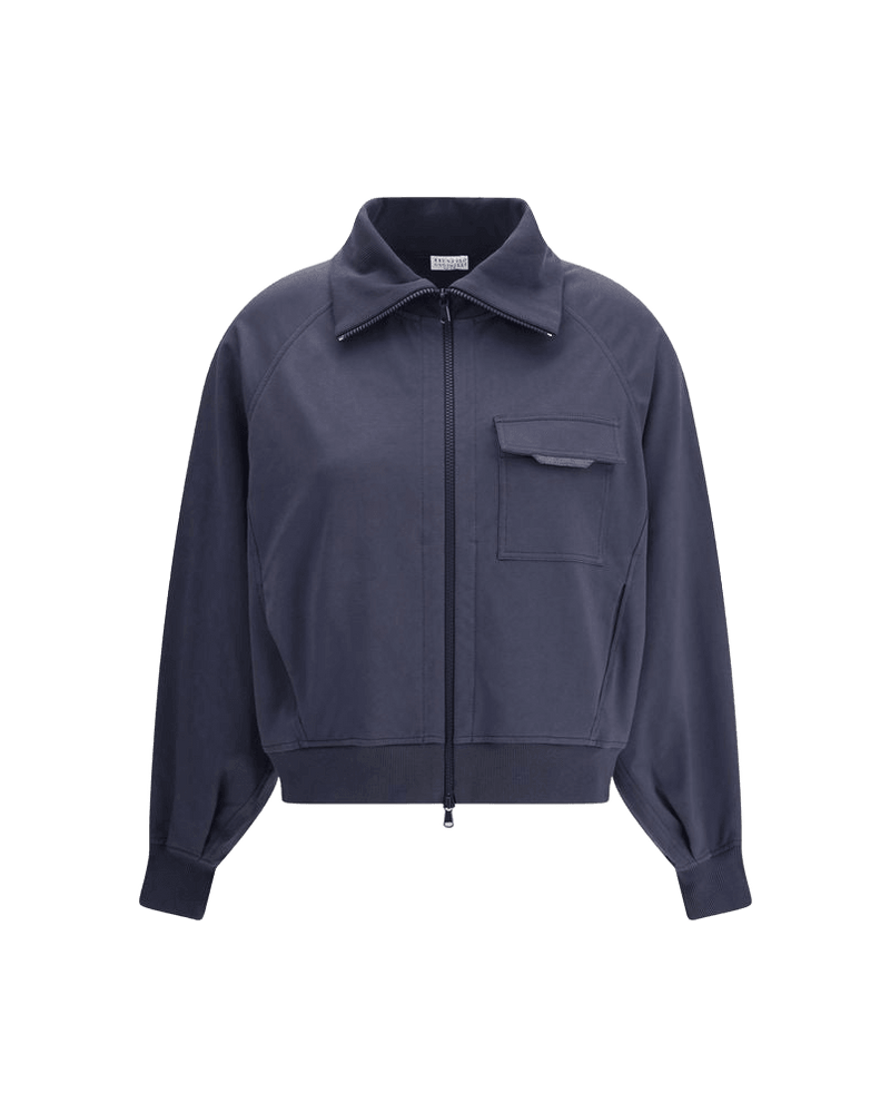 Brunello Cucinelli Blue Cotton Bomber Glam Steals