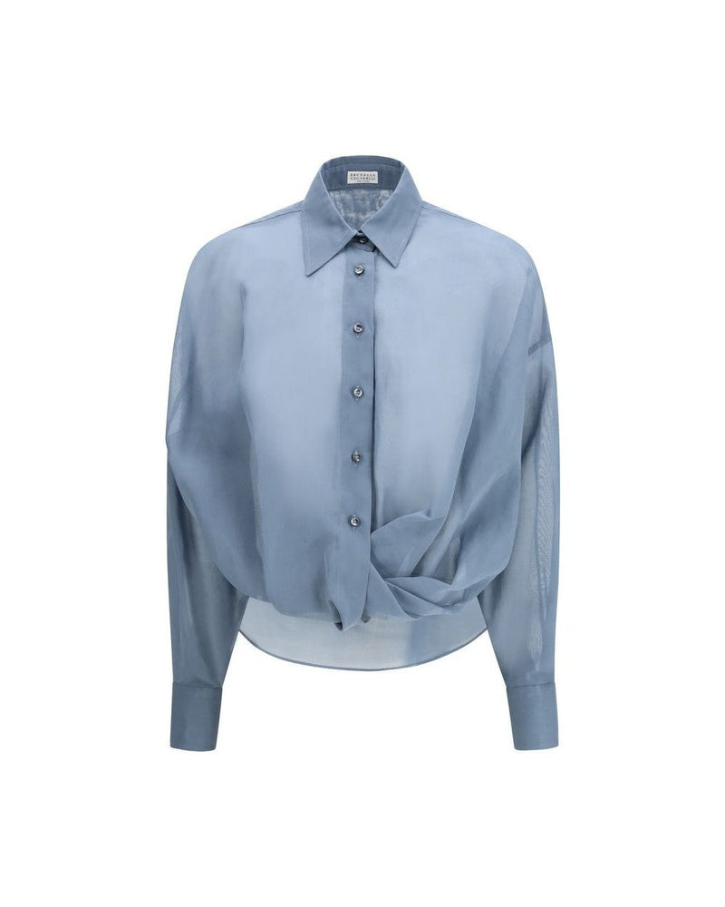 Brunello Cucinelli Blue Cotton Pattern Shirt Glam Steals