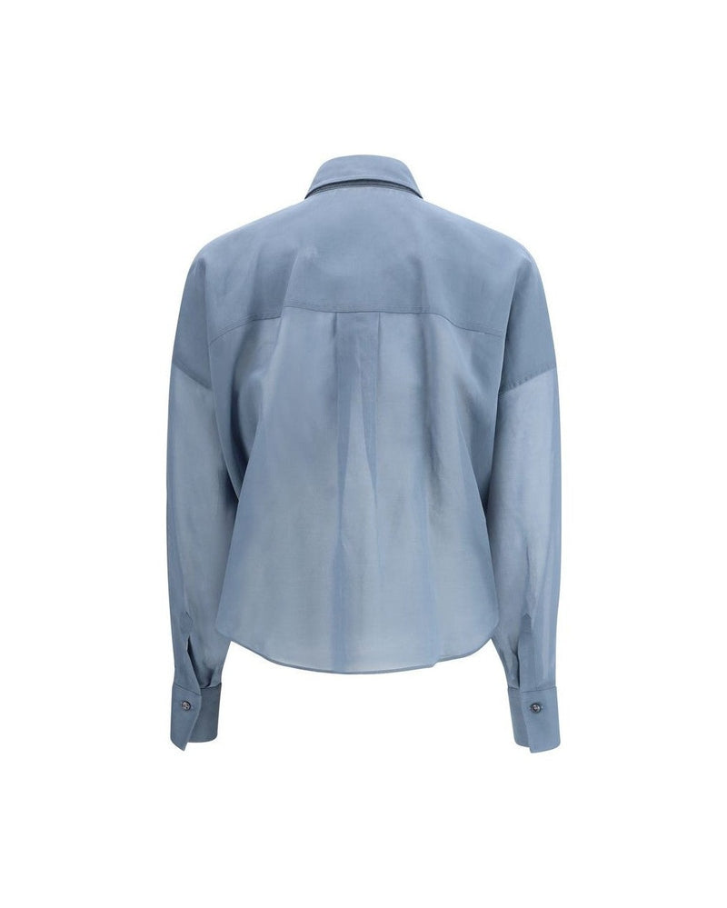 Brunello Cucinelli Blue Cotton Pattern Shirt Glam Steals