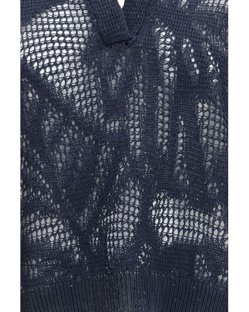 Brunello Cucinelli Blue Linen Polo Shirt Glam Steals