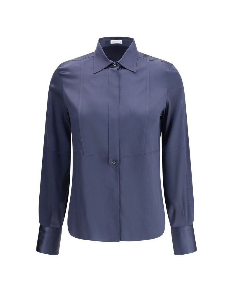 Brunello Cucinelli Blue Silk Blouse 