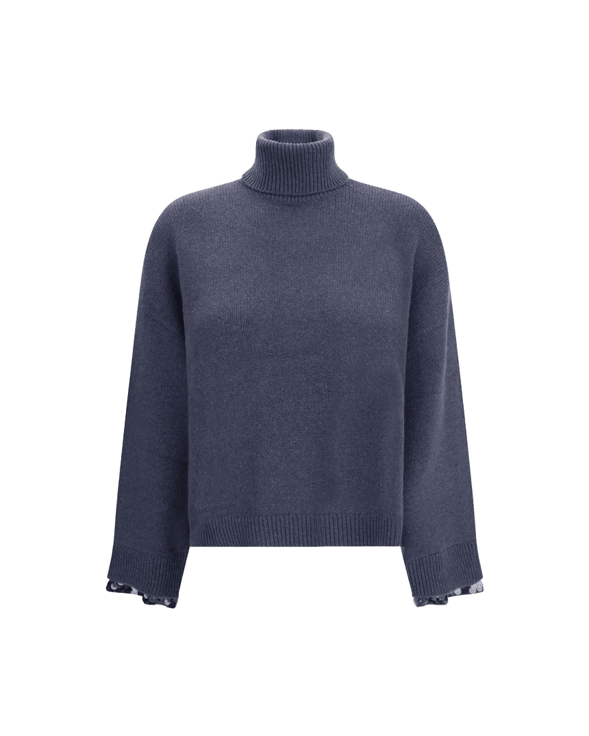 Brunello Cucinelli Blue Wool Fleece Turtleneck Glam Steals