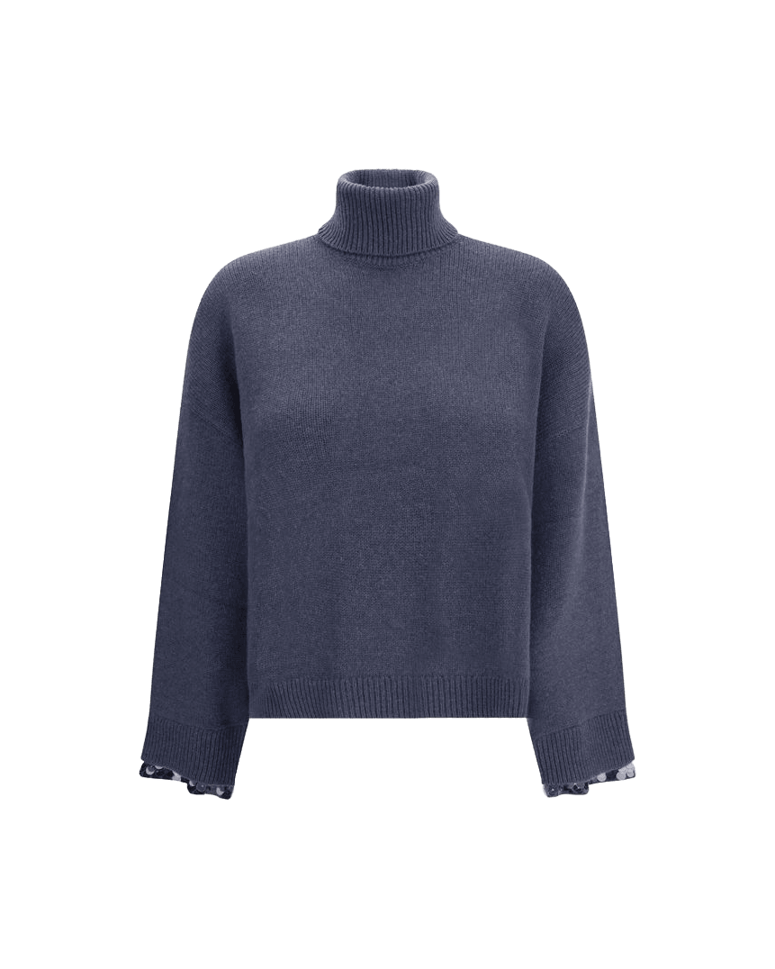 Brunello Cucinelli Blue Wool Fleece Turtleneck Glam Steals
