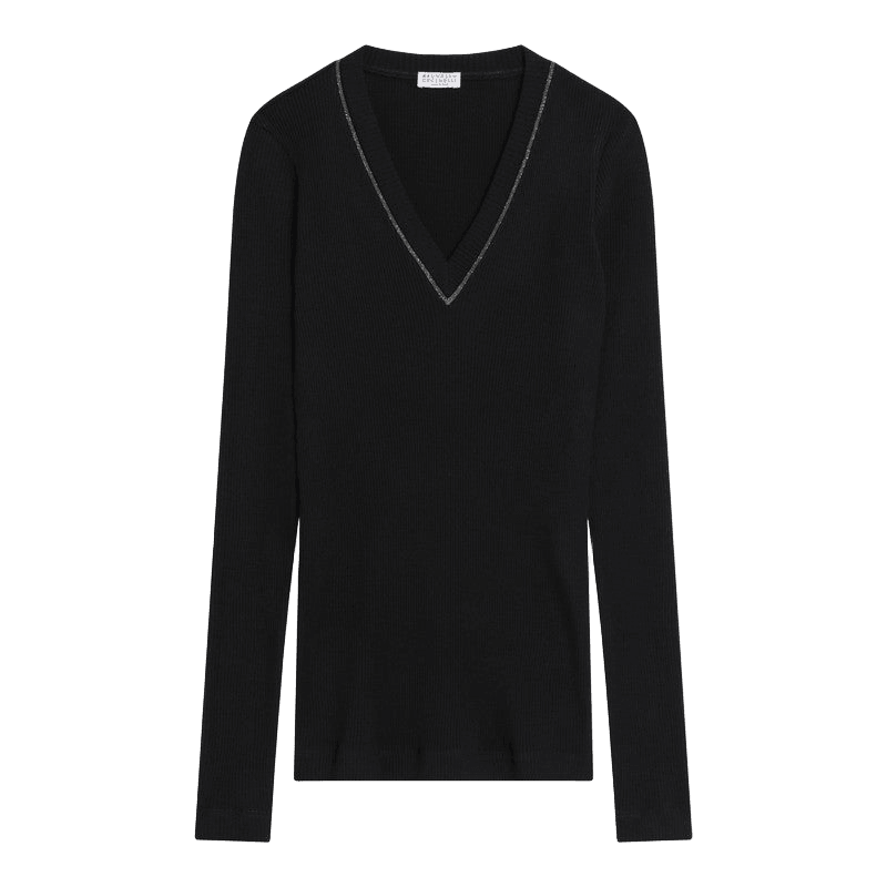 Brunello Cucinelli Blue Wool Ribbed Sweater Glam Steals