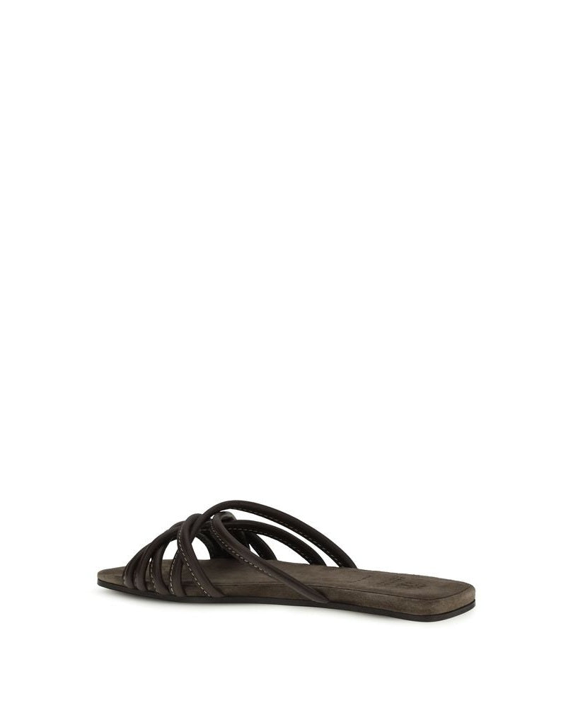 Brunello Cucinelli Brown Calf Leather Bos Taurus Flat Sandals 