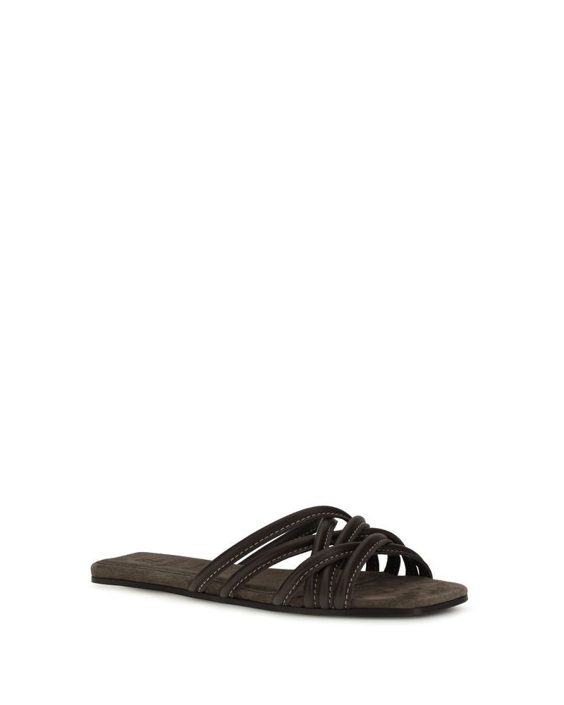 Brunello Cucinelli Brown Calf Leather Bos Taurus Flat Sandals 