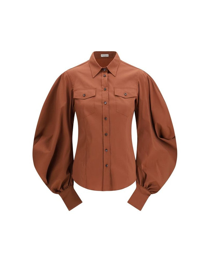 Brunello Cucinelli Brown Cotton Blouse Glam Steals