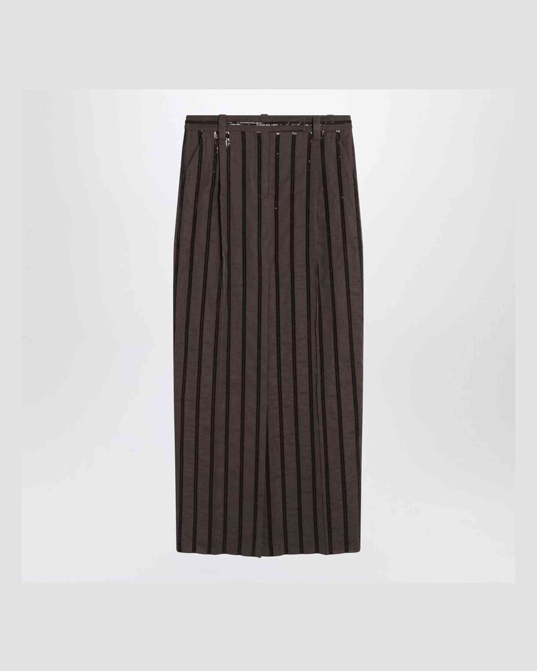 Brunello Cucinelli Brown Long Skirt With Dazzling Stripe Embroidery Glam Steals