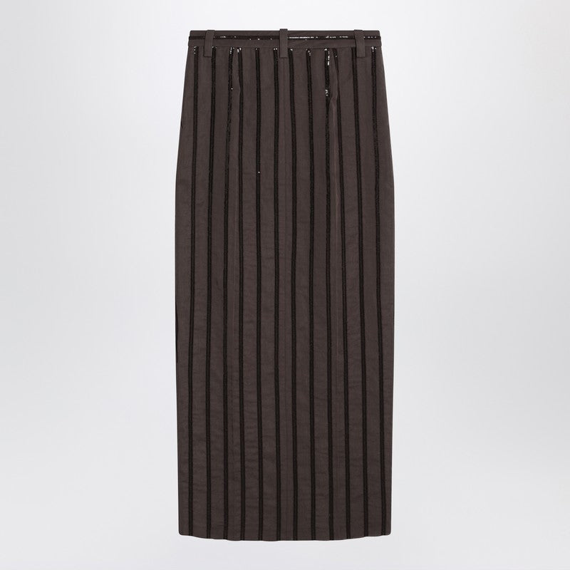 Brunello Cucinelli Brown Long Skirt With Dazzling Stripe Embroidery Glam Steals
