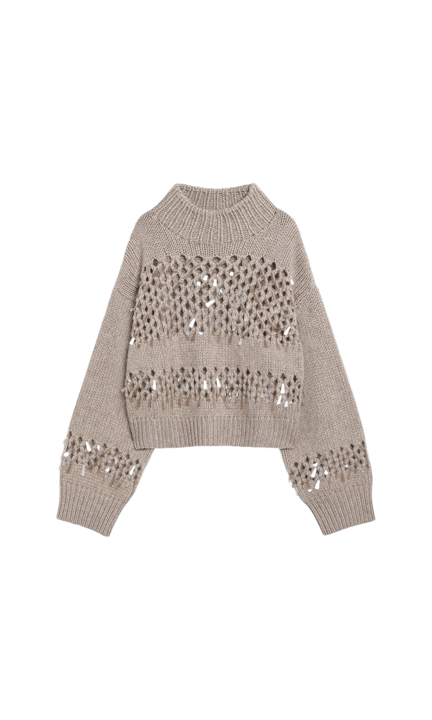 Brunello Cucinelli Brown Openwork Sweater with Sequins Glam Steals