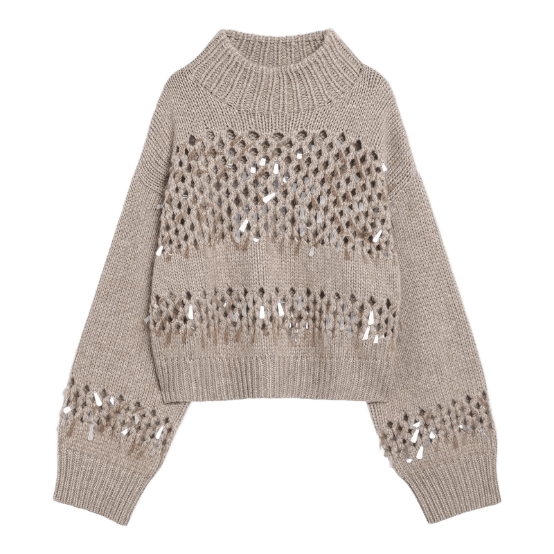 Brunello Cucinelli Brown Openwork Sweater with Sequins Glam Steals