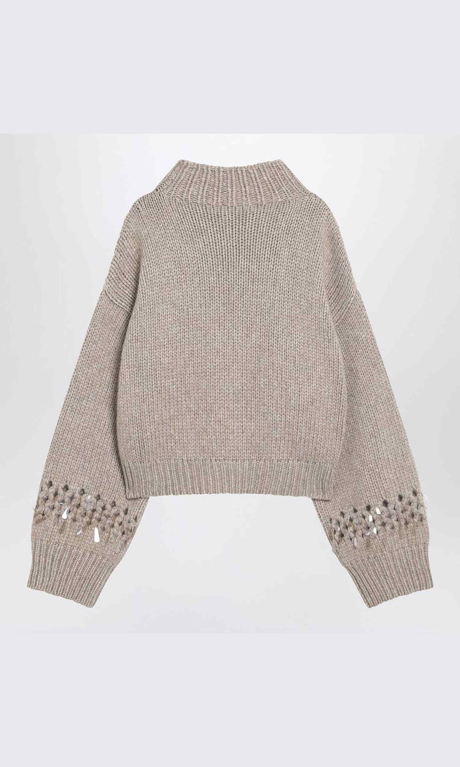 Brunello Cucinelli Brown Openwork Sweater with Sequins Glam Steals