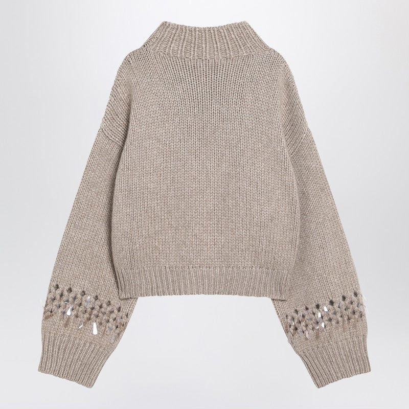 Brunello Cucinelli Brown Openwork Sweater with Sequins Glam Steals