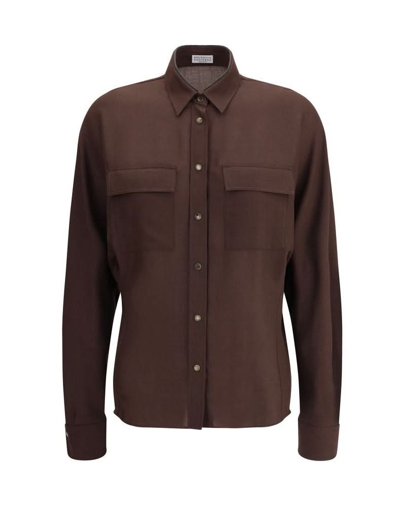 Brunello Cucinelli Brown Polyester Dress Shirt 