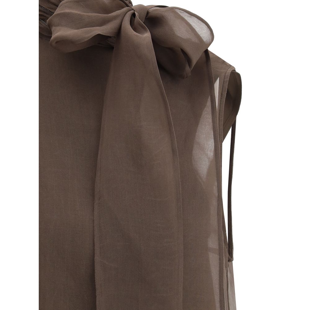 Brunello Cucinelli Brown Silk Blouse Glam Steals