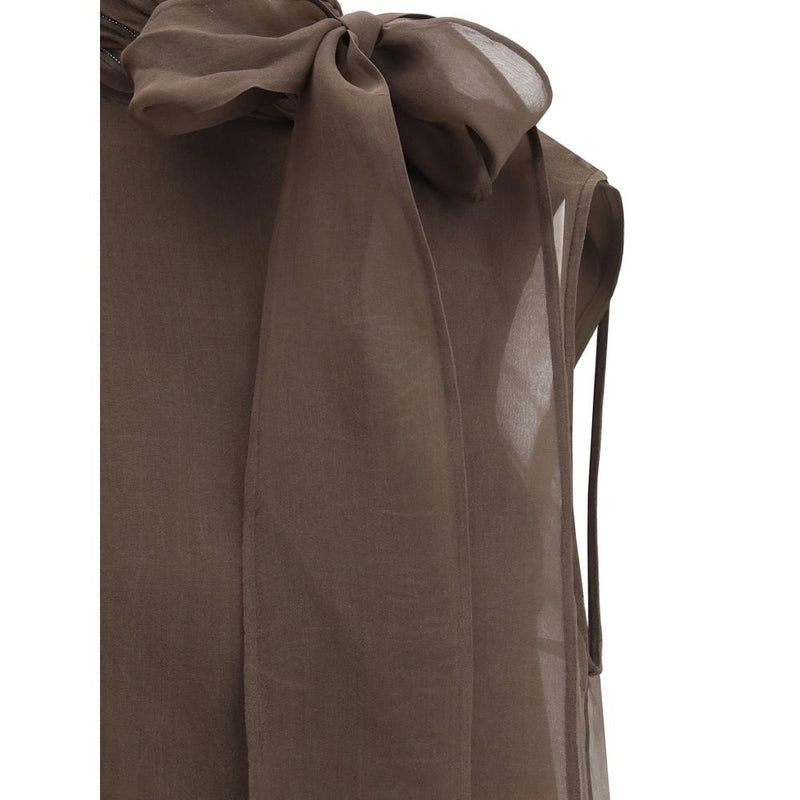 Brunello Cucinelli Brown Silk Blouse Glam Steals