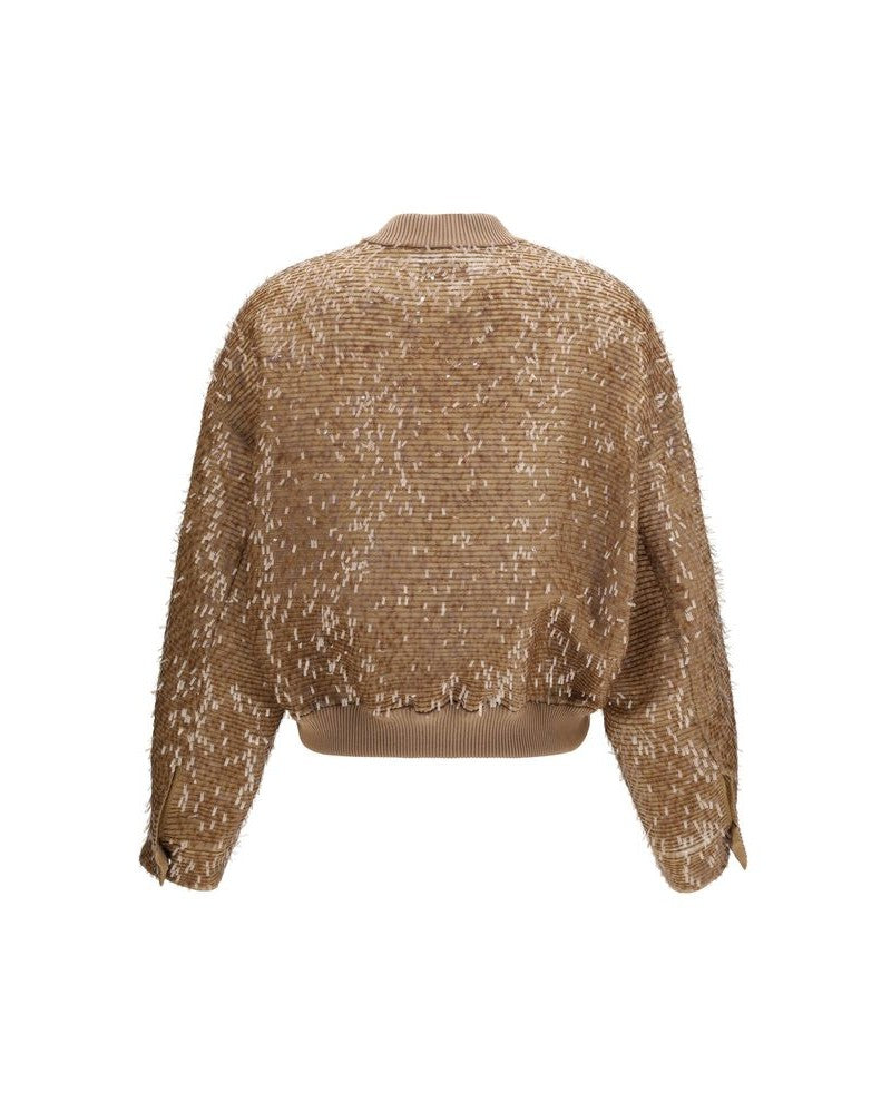 Brunello Cucinelli Brown Silk Bomber Jacket Glam Steals