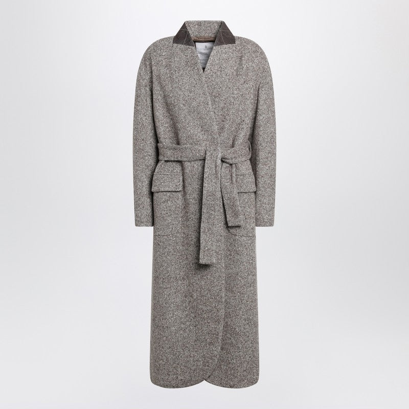 Brunello Cucinelli Brown Wool Mélange Blend Coat with Belt Glam Steals