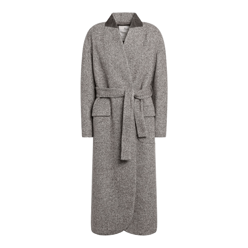 Brunello Cucinelli Brown Wool Mélange Blend Coat with Belt Glam Steals